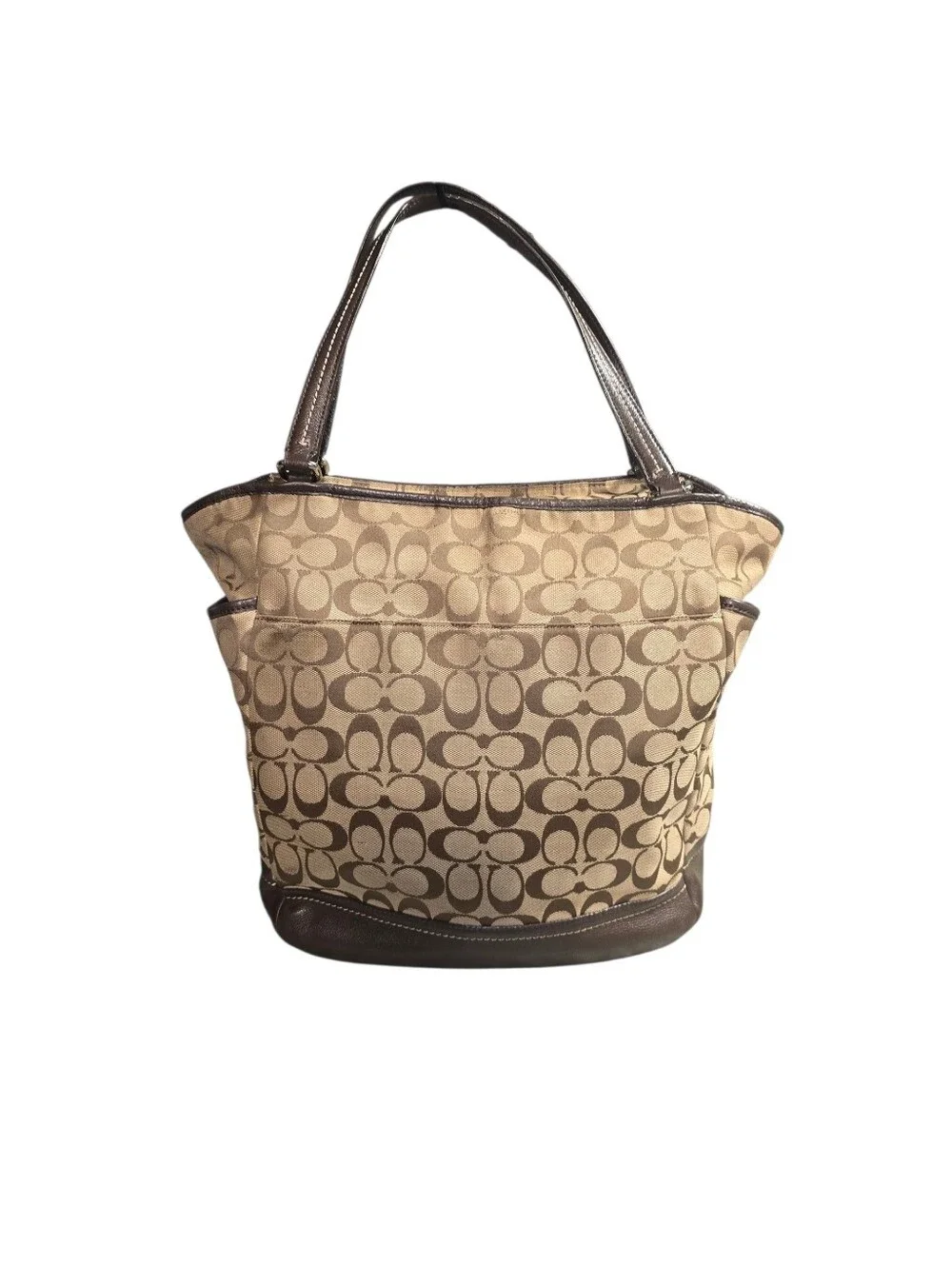 Coach Canvas Tote in Khaki and Chocolate